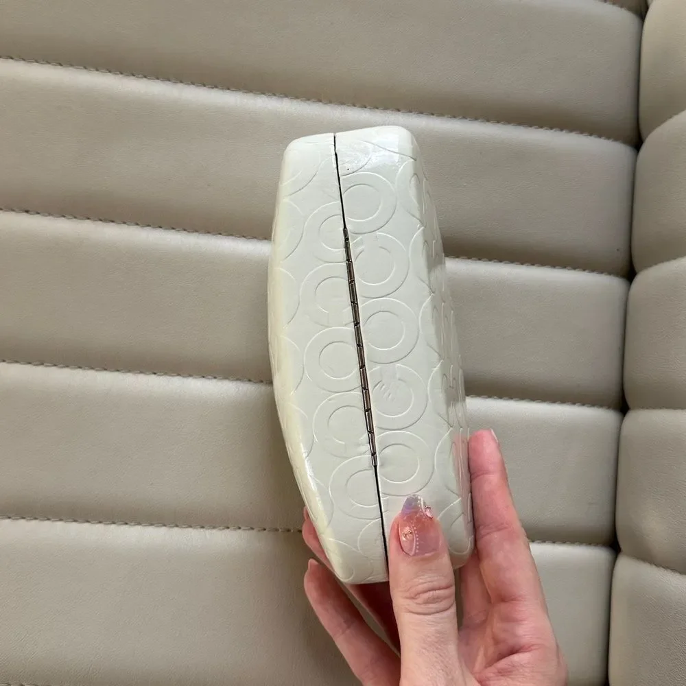 Vintage Coach Brown White Sunglasses Case Glassrs Holder Snaps Close
